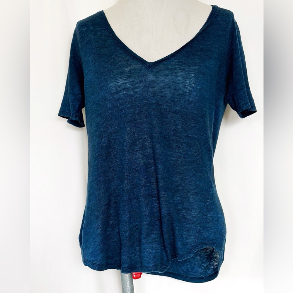 SANDRO JEWEL BLUE BASIC VNECK RELAXED TEE 1/4 SLEEVE SIZE 1 SMALL